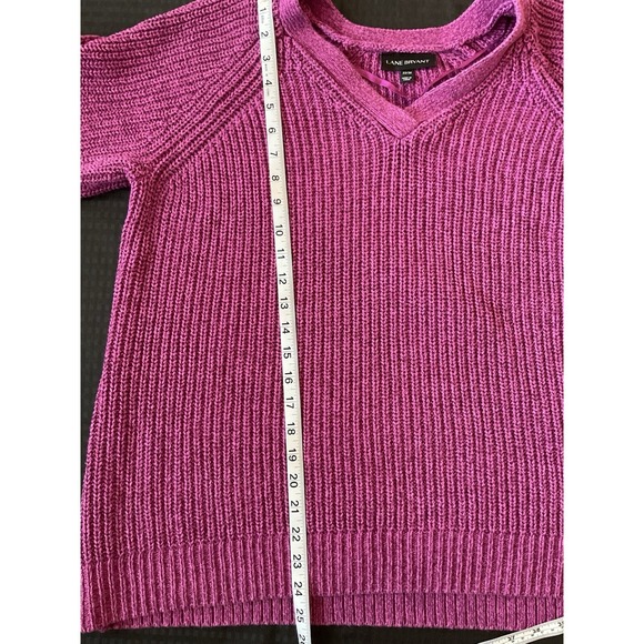 Lane Bryant Women's 22/24 Mauve Burgundy V Neck Cable Knit Sweater Slit Sleeves - Picture 7 of 11